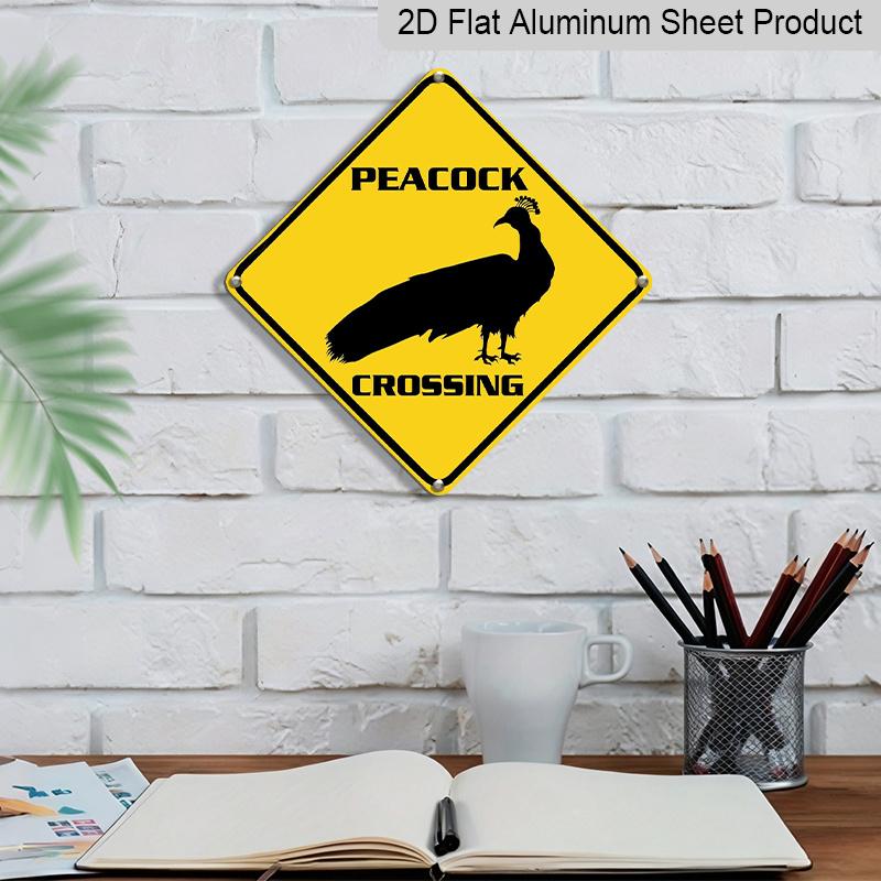2D Flat 1pc, Funny Peacock Crossing Sign - Heavy-Duty Iron Metal Plaque with Peacock & Rooster Design Suitable for Indoor/Outdoor Use - Farmhouse