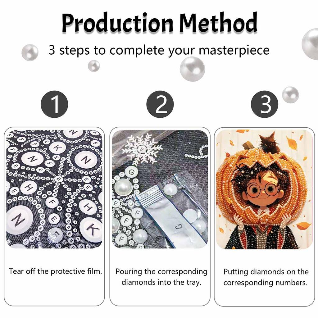 Halloween pearl painting handmade diy art pumpkin black cat wizard portrait autumn leaves pearl home decoration painting
