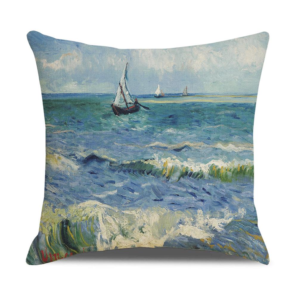 Linen Pillowcase Nordic Retro Van Gogh Oil Painting Watercolor Print Pillowcase New Home
