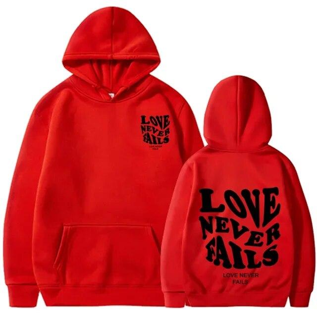 Love Never Fails Print Letter Hoodies Unisex/Women Sweatshirt Black Autumn Vintage Oversized Harajuku Loose Tops Casual Pullovers