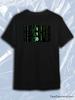 TeeSensation Black Crew Neck Short Sleeve T-Shirt with Rectangular Green Matrix Binary Code Print