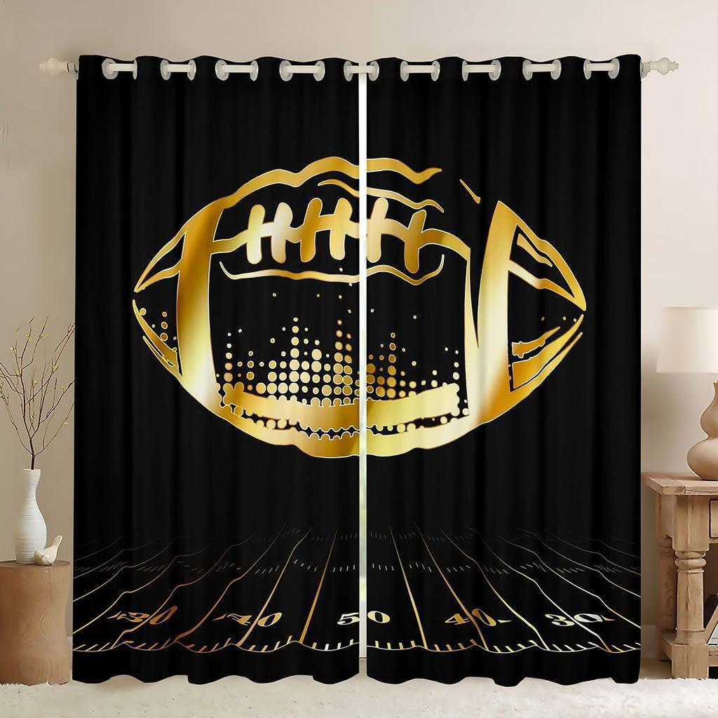 2-панельная штора для скейтборда, баскетбола, бейсбола, футбола, черная с золотым, для спальни мальчика, кухни, жалюзи, с люверсами