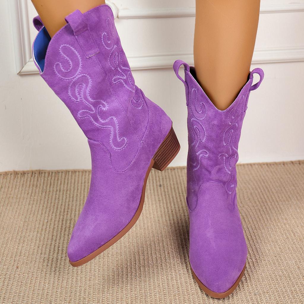 New Knight Boots Pointed Thick Heel Women's New Versatile Foot Set Western Cowboy Style