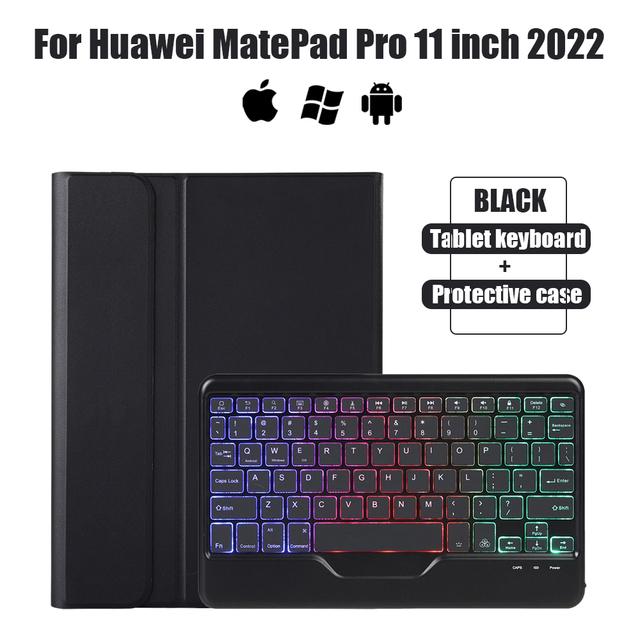 Беспроводная Bluetooth-клавиатура из ТПУ, трехцветная подсветка, кожаный чехол из спилка для Huawei MatePad Pro, 11 дюймов, 2022, чехол для планшета