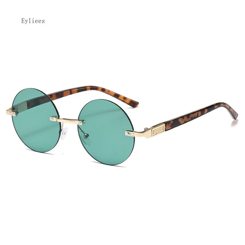 Модные классические солнцезащитные очки без оправы для женщин и мужчин, солнцезащитные очки с темно-зелеными линзами, ретро-круглые очки для вождения на открытом воздухе