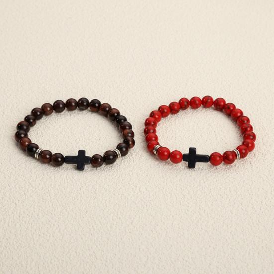 Браслет-крест для мужчин и женщин, браслет-крест из бисера из камня, эластичный браслет из камня, религиозный браслет, ювелирные изделия, подарки для христиан