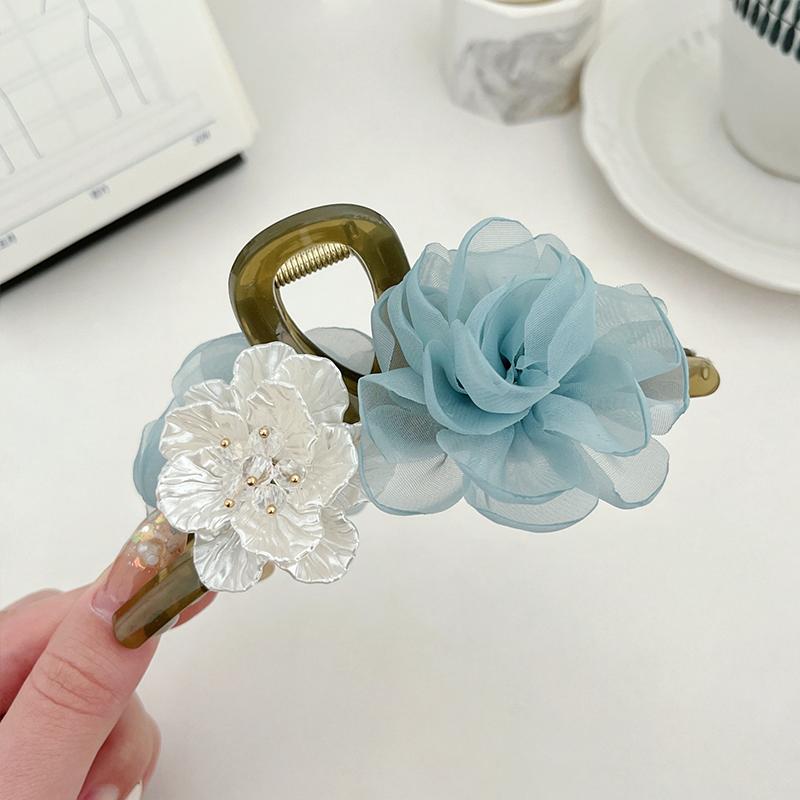 2Pcs 2026 New Chinese Style Flower Mesh Gripper Women Camellia Large Back of Head Shark Clip  Mesh Gripper