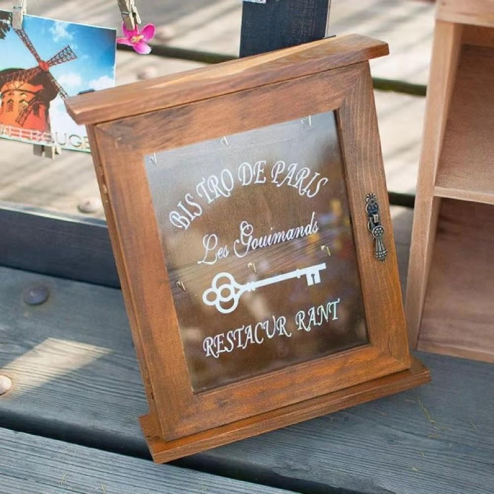 Wooden Wall-Mounted Key Holder Rustic Key Hook Entryway Organizer Cabinet Key Rack Living Room