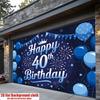 1pc Birthday 40th Confetti Glitter Large Hanging Banner Blue Golden Polyester