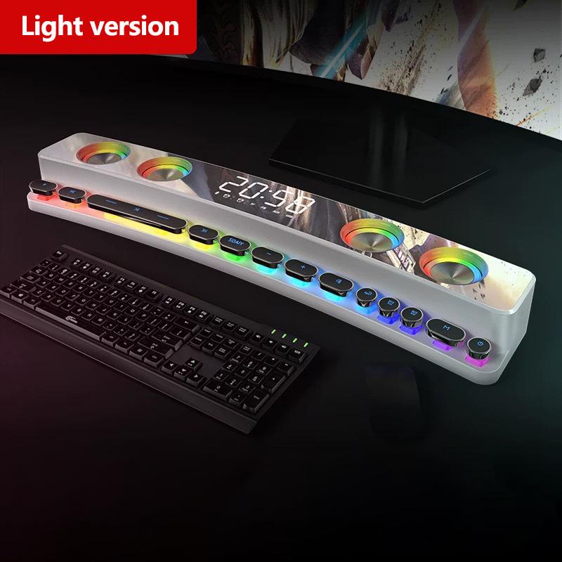 Clock Bluetooth Wireless Game Speaker Soundbar 3D Stereo Subwoofer Computer Loudspeaker with Light Soundbar for Tv Home Theater