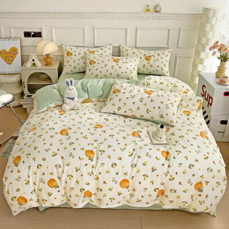 Комплект из 4 предметов HOMZY с мультяшным принтом в виде сердечек и цветов, пододеяльники, простыни и наволочки (нет заполнения), Подходит для спальни