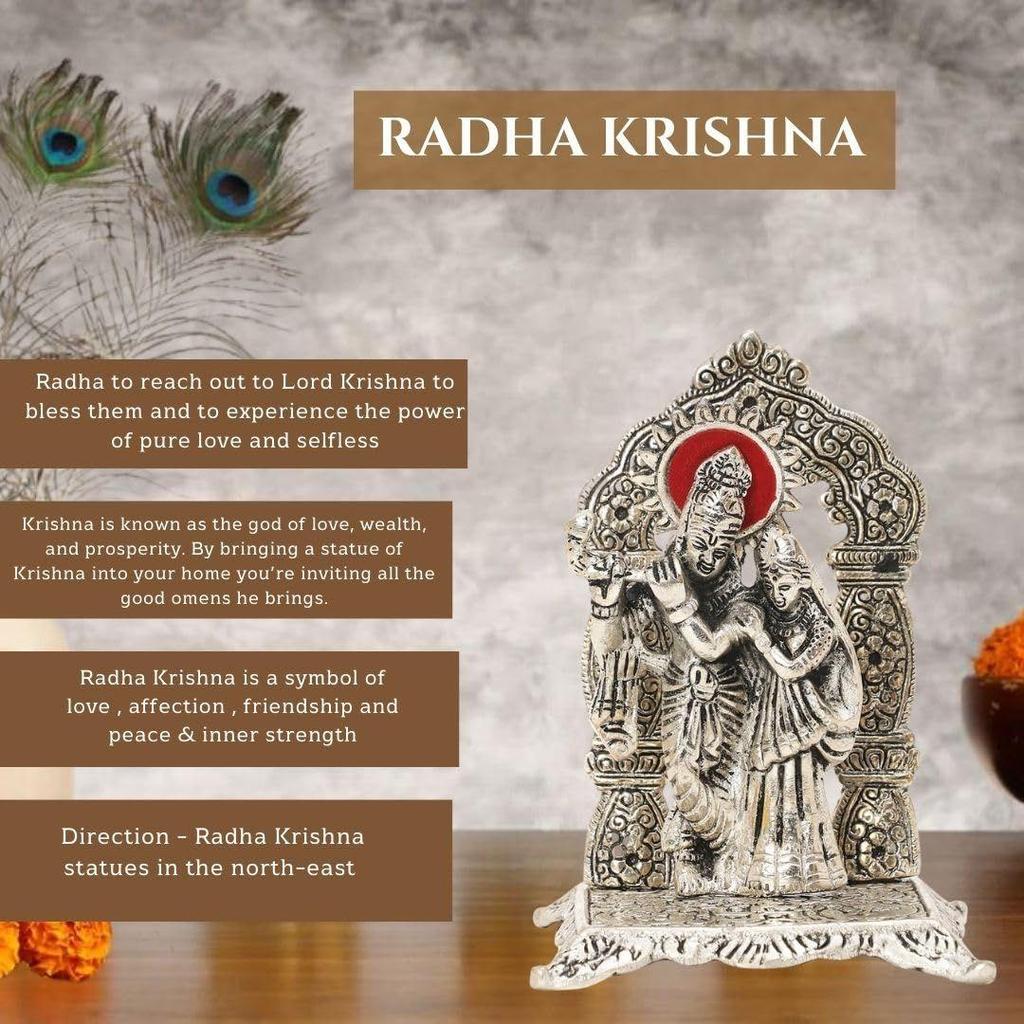 Silver Radha Krishna Chowki God Idol | Best Wishes Printed Box | Carry Bag