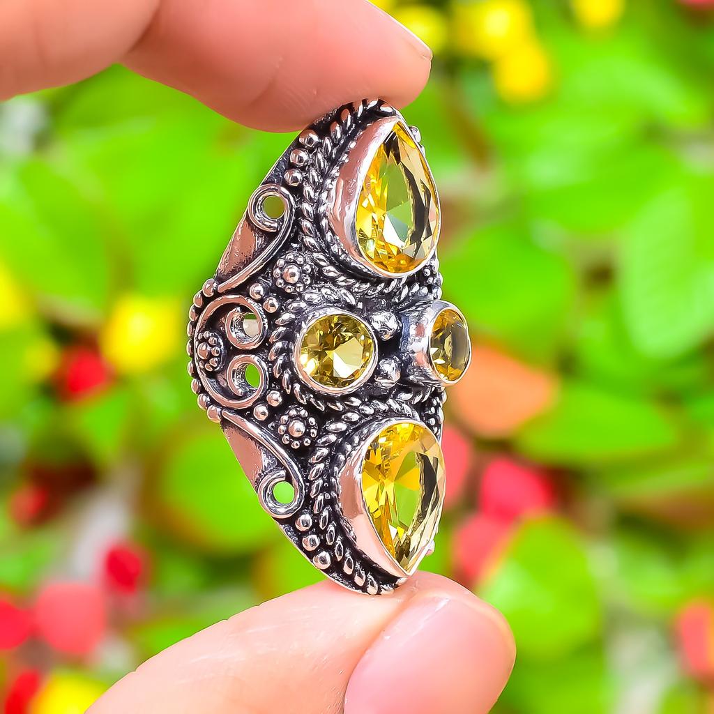 Цитрин Драгоценный камень Ручная работа 925 Стерлинговое серебро Ювелирное кольцо Размер 6 L0P74