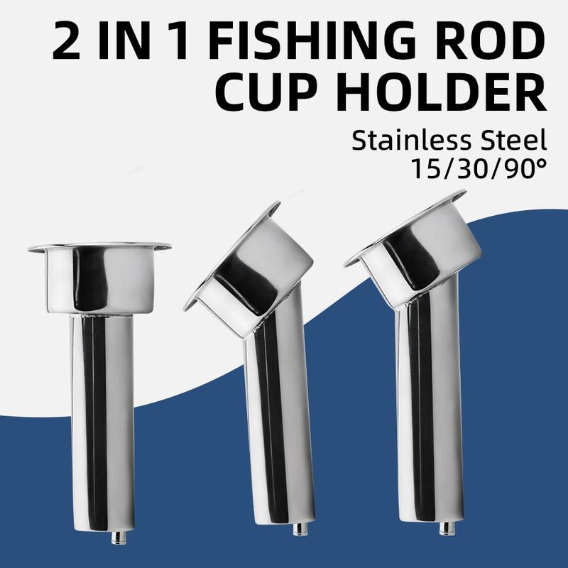 2 in 1 Boat Fishing Rod Tube Cup Holder Stainless Steel 15/30/90 degree Round Top Cup Holder for Yacht Ship Boat Accessories