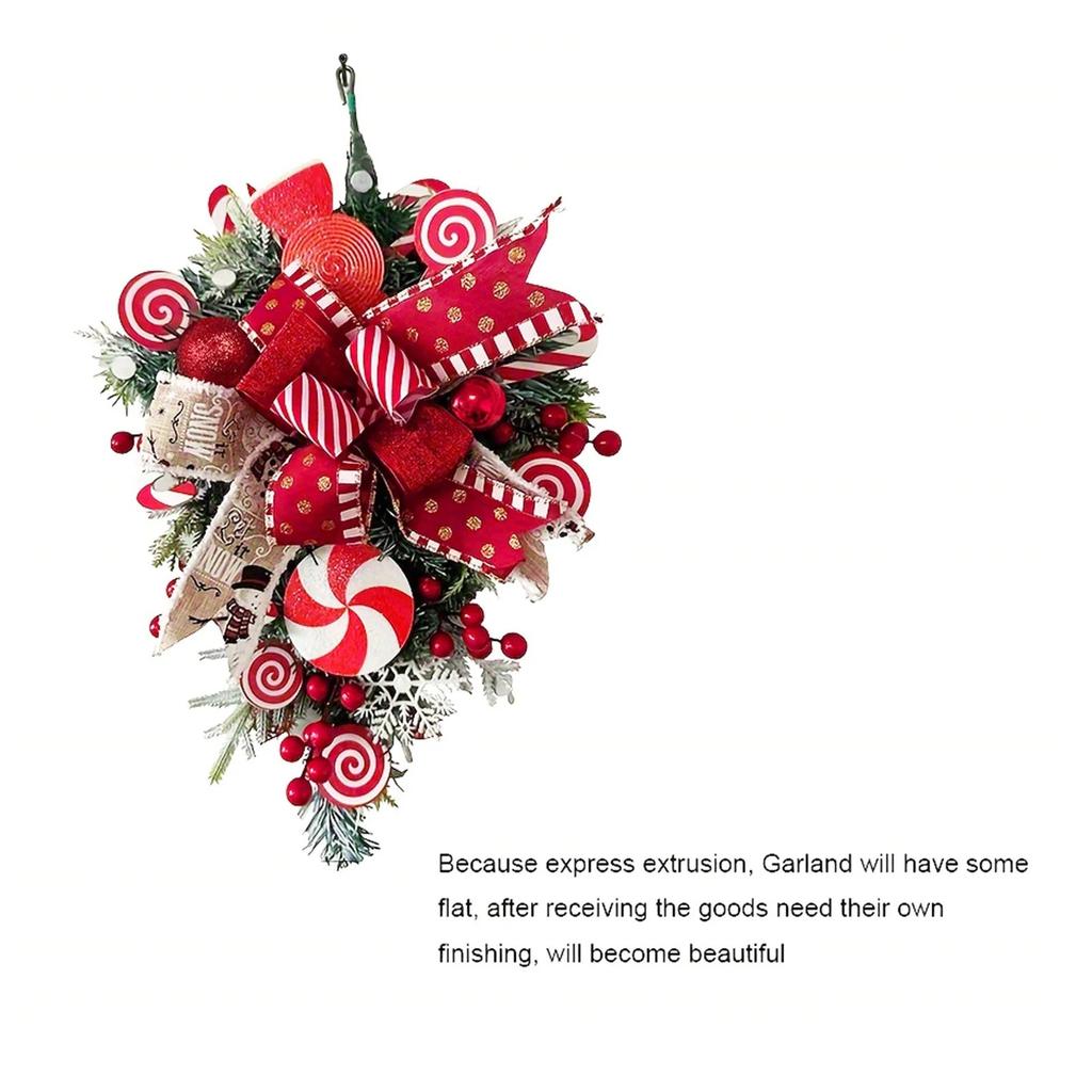 Christmas Door Wreath - Red And Candy Cane Teardrop Ornaments With Balls For Home Outdoor Decoration 3D Christmas Flower