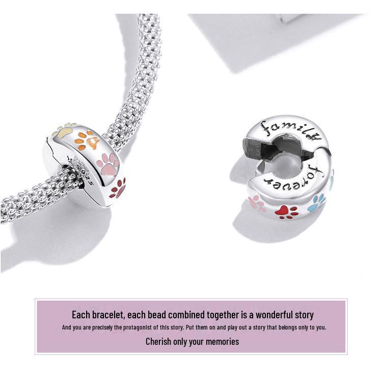 Yinziyun Cat Paw Print DIY Bracelet Spacer Beads: Cute S925 Sterling Silver Pet Imprint Collection