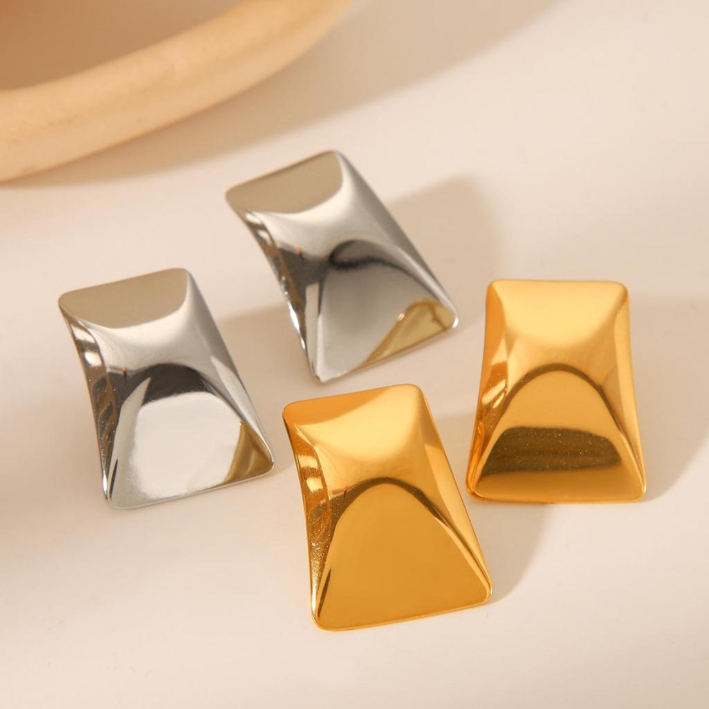 Серьги-пусеты прямоугольной формы из титановой стали в европейском и американском стиле из 18-каратного золота - Гладкие, модные и универсальные.