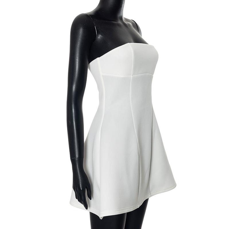 Summer Solid Off Shoulder Sleeveless Dress For Women High Waist Slim Patchwork Tube Top Dresses Ladies Vacation Party Elegant Evening Dresses Femme