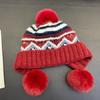 Ear hat women's winter fashion sweet thickened warm big hairball wool hat trendy versatile knitted hat