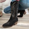 Модные женские ботинки Осень Зима Удобная обувь Высокий толстый каблук Острый носок Женская обувь Сексуальные Модные Вышитые Длинные ботинки