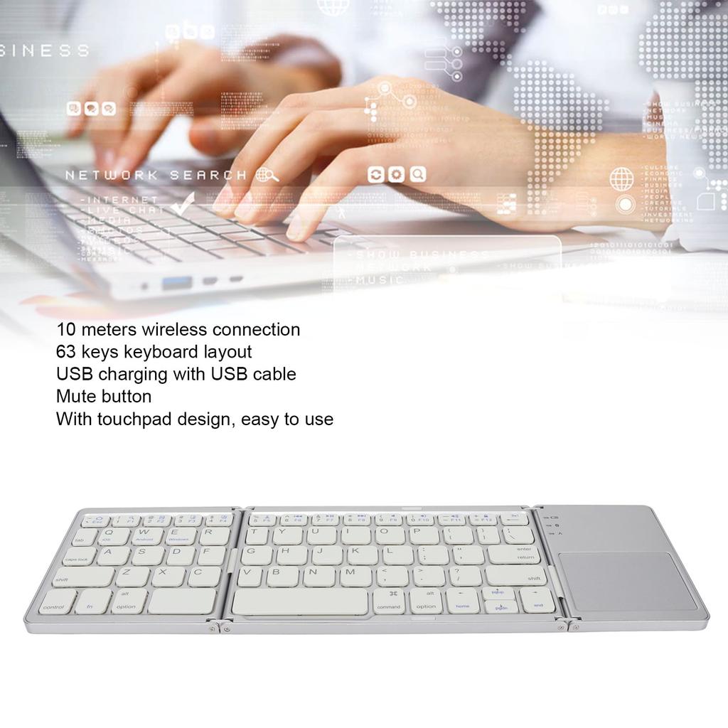 3 Folding Keyboard with Touchpad 63 Keys 10m Connection USB Charging Wireless Keyboard for Smartphone Tablet Laptop Travel