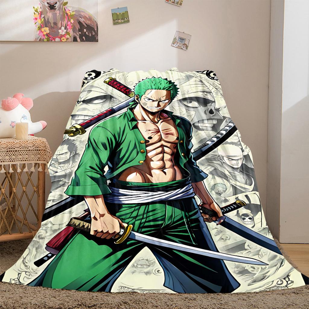 Zoro One Piece Print Blanket Warm Comfortable Flannel Cover For Bedrooms, Sofas, Beds, Chairs LXR135