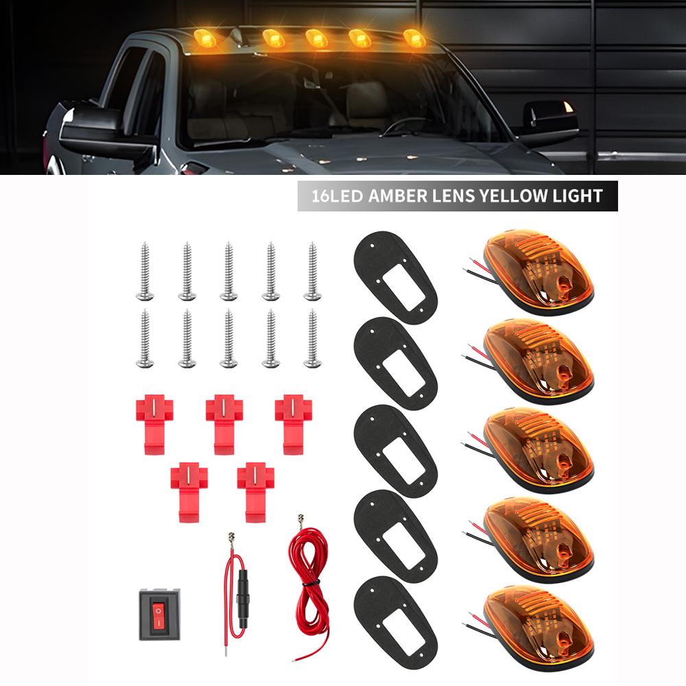 Universal 16 LED Car Cab Roof Marker Lights IP68 External Clear/Smoked Lens Lamps for Truck SUV 12V Driving Light