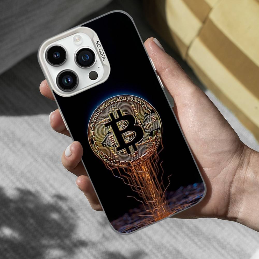 Cool Art Bitcoin Digital Phone Case For iPhone 17,16,15,14,13,12,11,Mini,XS,Pro,SE,MAX White Matte Shockproof Cover