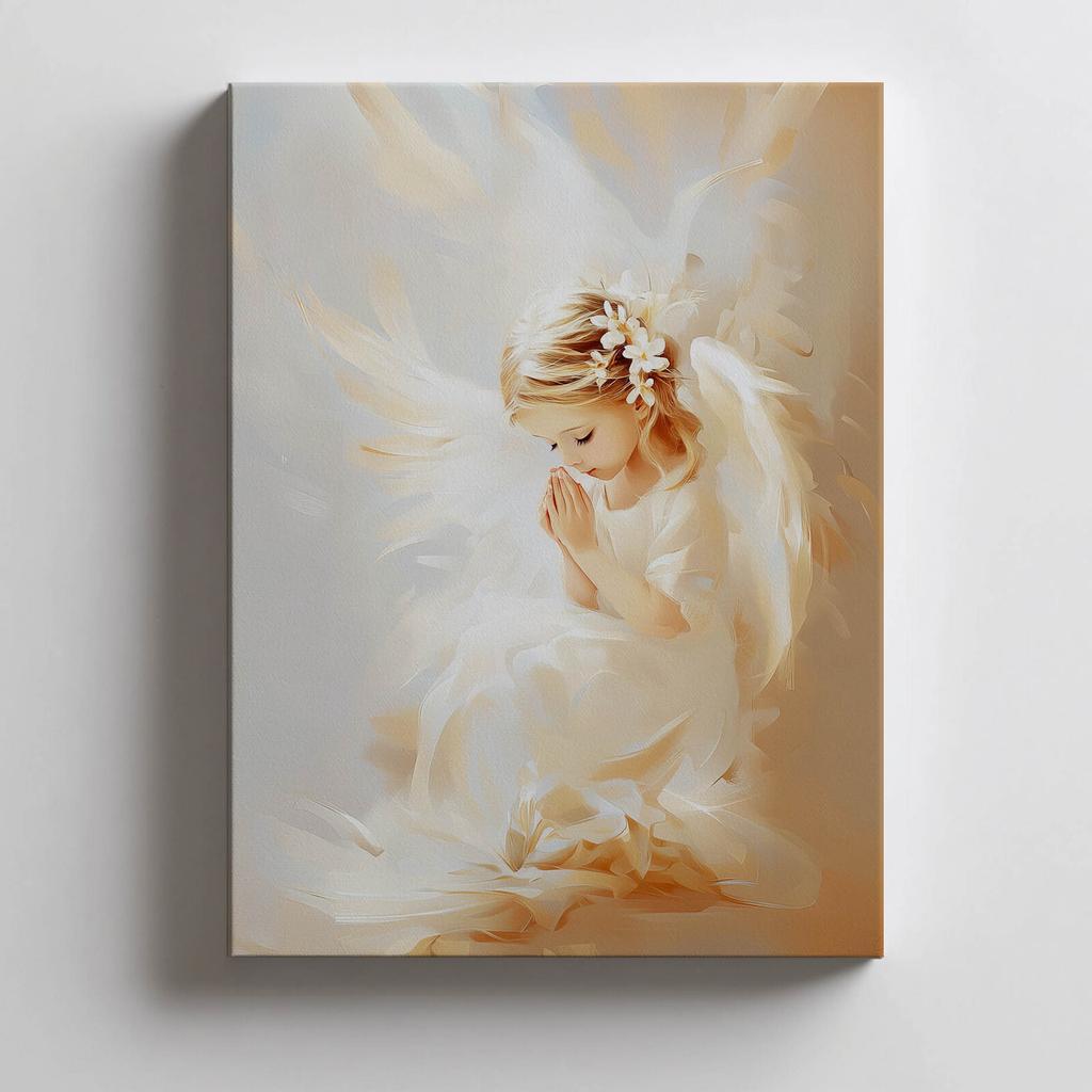 Angel In Flowers Angel In Flowers, 70X100 Cm, Wooden Frame Light Oak, Matte Paper 230 Gsm