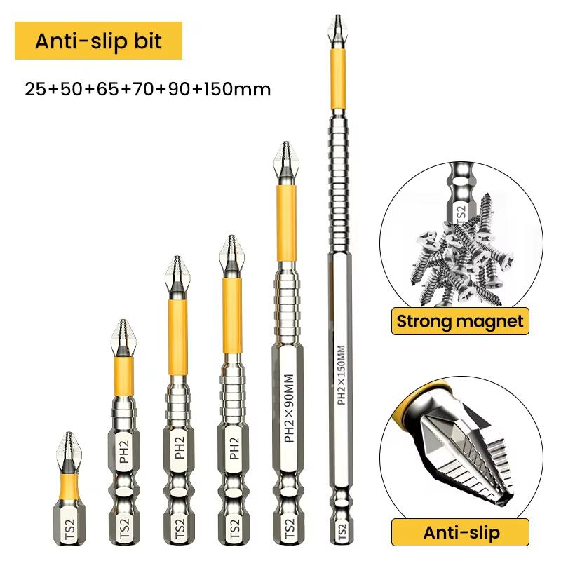 Non-slip PH2 Magnetic Batch Head Cross Screwdriver Hardness Drill Bit Screw Driver Hand Tools 25/50/65/70/90/150mm