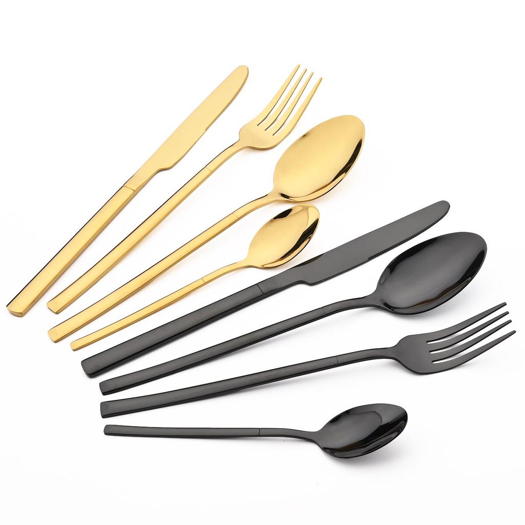 Western 24Pcs Black Gold Dinnerware Set Luxury Knives Fork Tea Spoon Cutlery Set Stainless Steel Flatware Tableware Kitchen Silverware