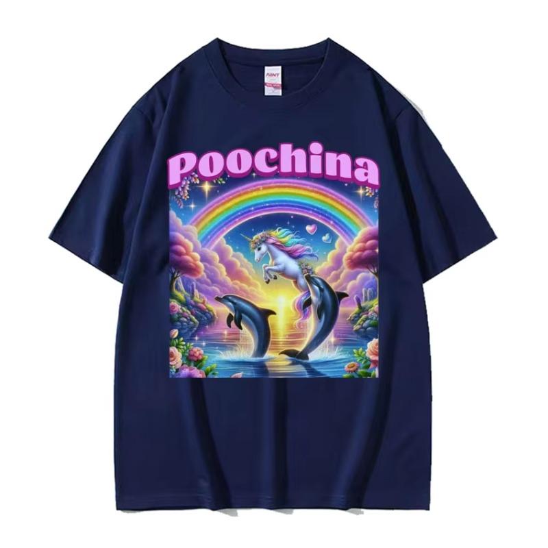 Poochina Brain Rot Ironic Funny Meme Tee Shirt for Men Harajuku Hip Hop Streetwear Tshirt Unisex Oversized 100 Cotton T Shirt