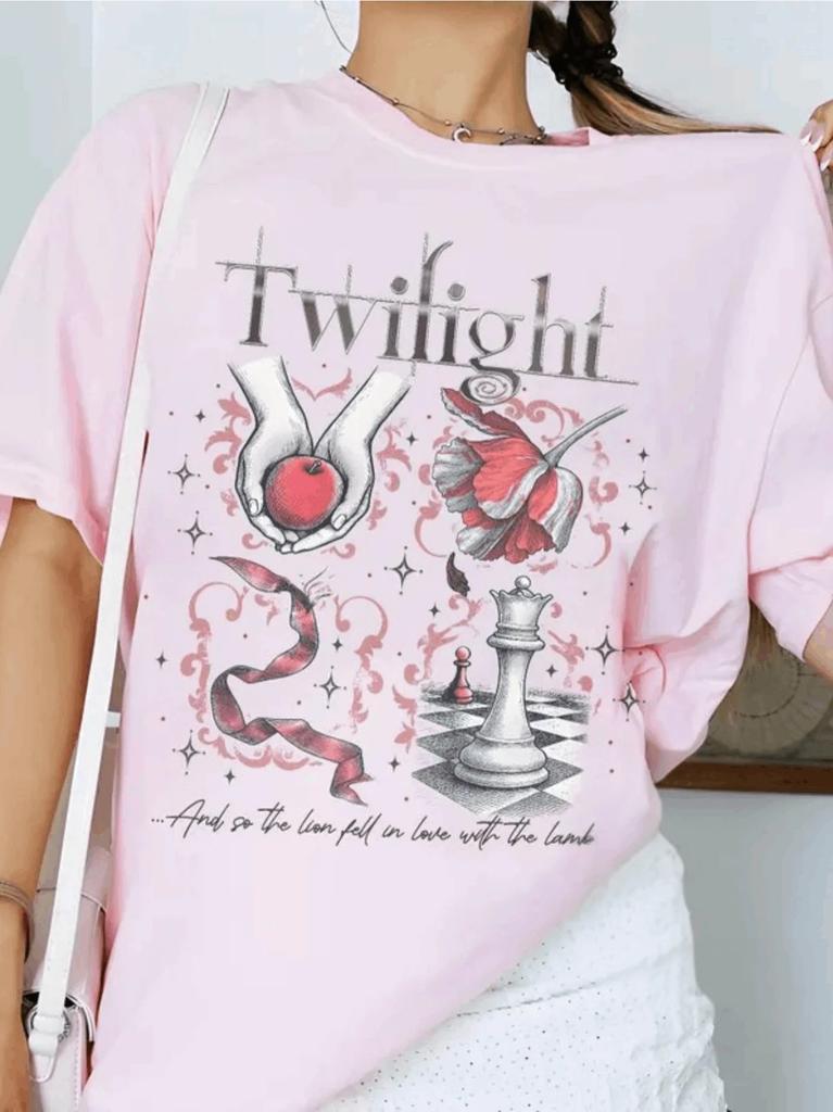 2026 Футболка в стиле Сумерек Футболка с эстетикой обложки книги Подарок фанату Саги Сумерки Вампиры Волки Романтика Унисекс Футболка