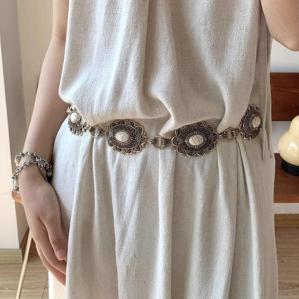 Vintage Bohemian Style Waistband Flower Ethnic Style Belt Metal Waist Chain Beach Accessories