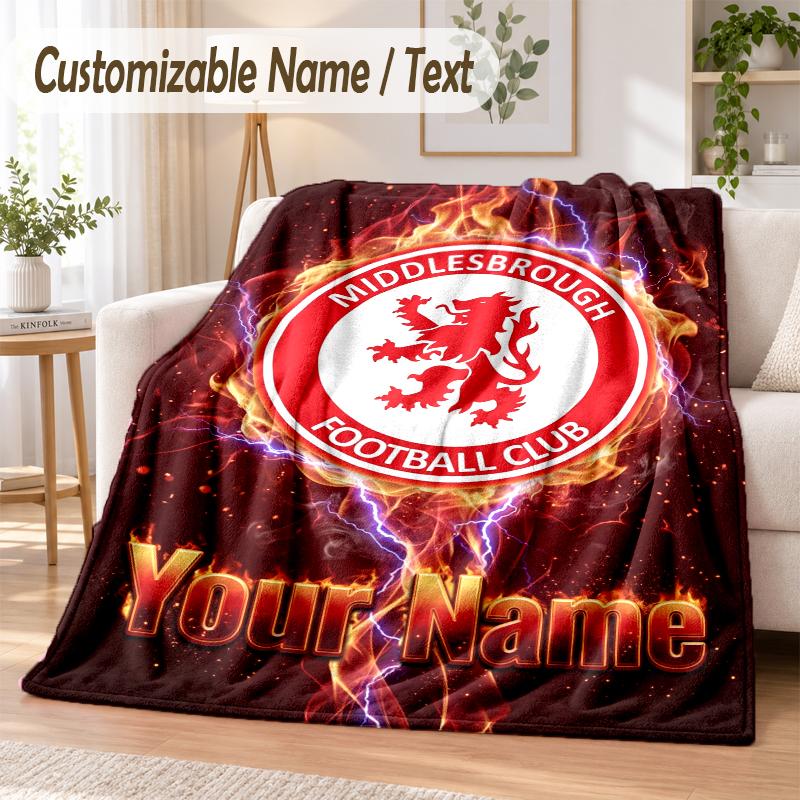Custom Text Flannel Blanket Middlesbrough FC Print Warm Cozy Blanket Home Sofa Bedding