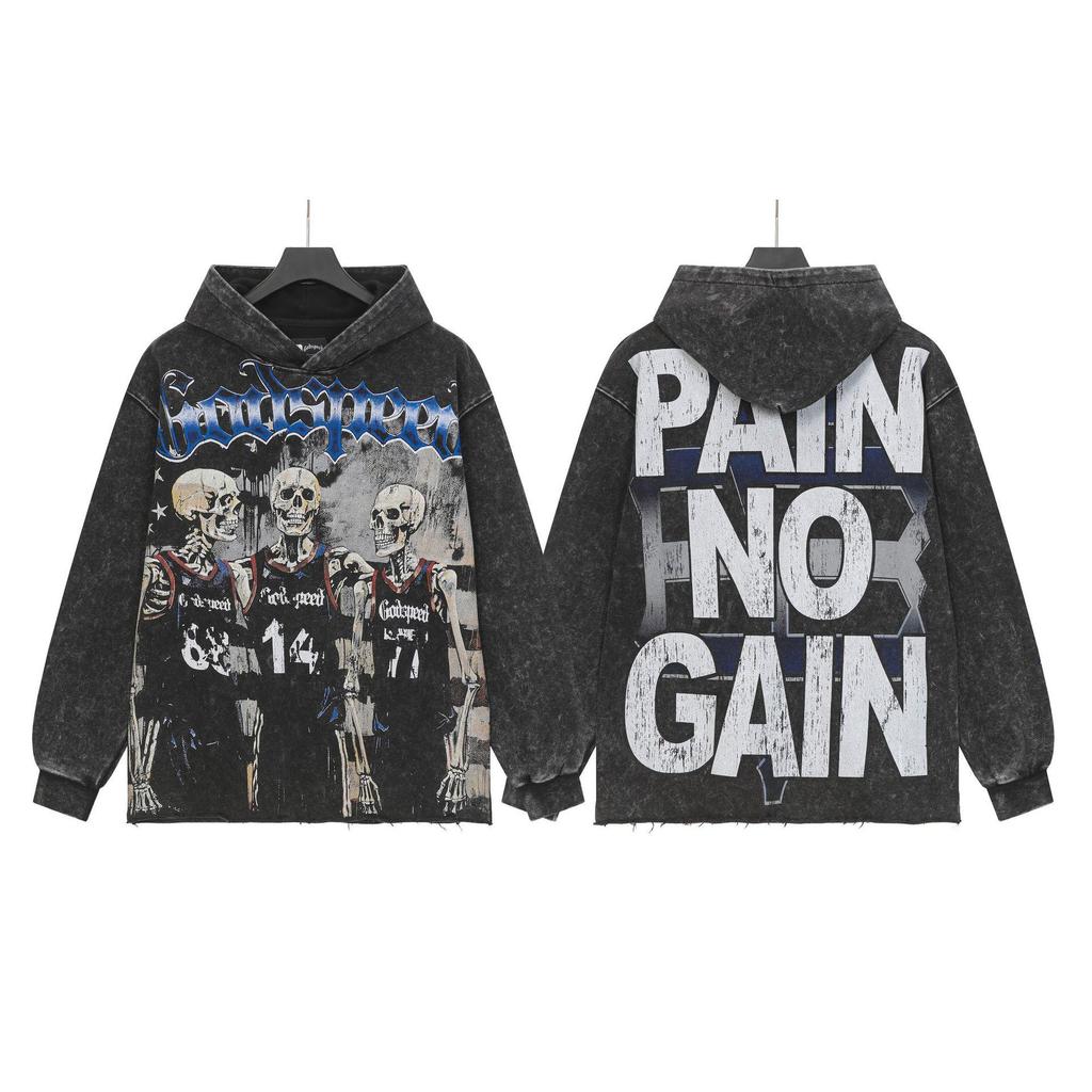 Худи с ретро-принтом 'God Bless America' в стиле рок-стрит, стиранное, повседневное, свободного кроя