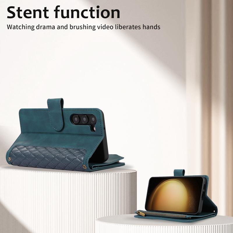 Многофункциональная сумка для телефона на двухслойной молнии с 9 слотами для карт для iPhone Samsung Xiaomi Google Роскошный чехол-кошелек из искусственной кожи с тиснением ромба