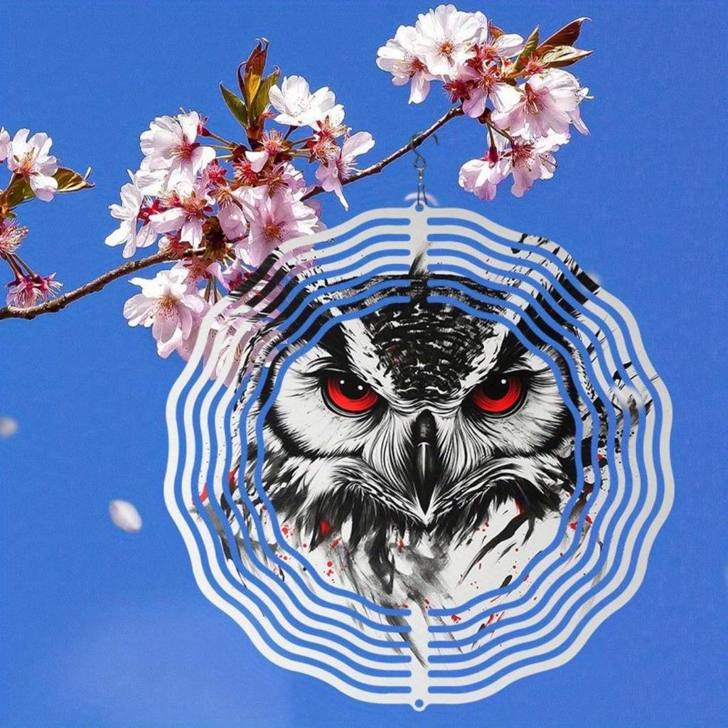 Металлический колокольчик ветра в виде совы с вращающимся дизайном для украшения сада, двора на открытом воздухе, отпугиватель птиц, подвесной спиннер, искусство