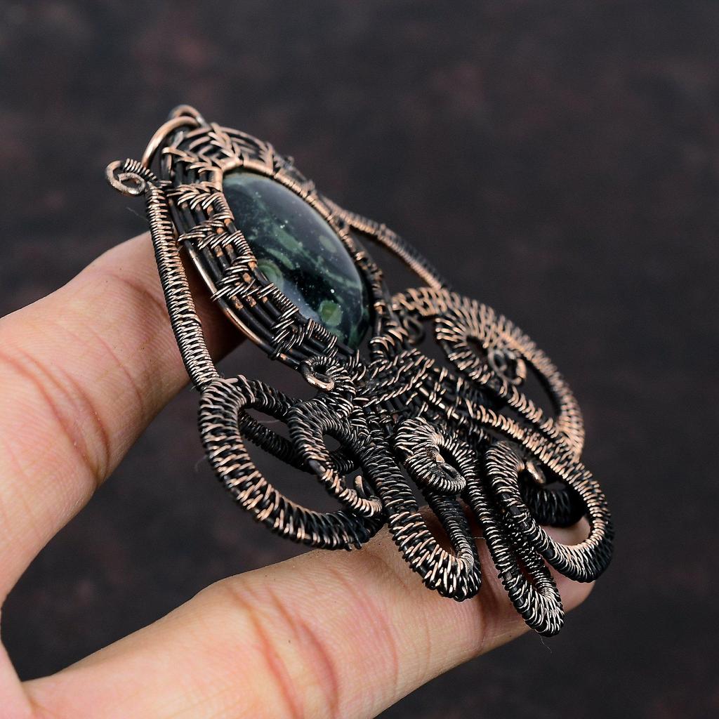 Подвеска из камбабского яшма, обернутая медной проволокой, ювелирное изделие, подвеска с дизайном осьминога, подвеска из драгоценного камня ручной работы, подвеска, обернутая медной проволокой, подарок для мамы