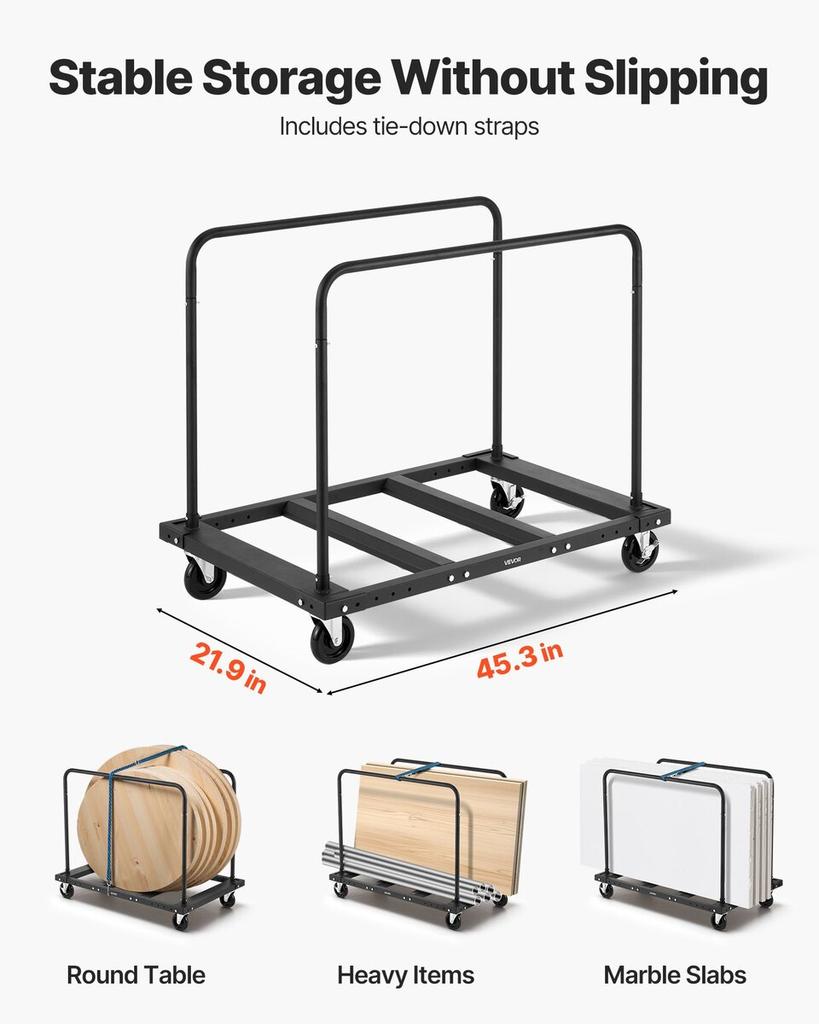 Drywall Cart Dolly, 816 kg Load Capacity, Steel Panel Truck Cart with 12.5 mm Swivel Casters, Lumber Drywall Dolly with Tie-Down Strap & 2 Side