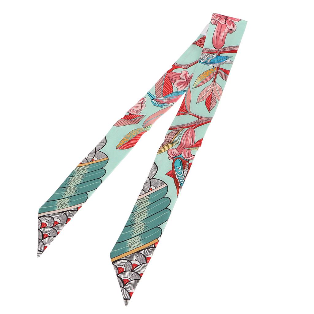 Silk Scarf Print Light Blue Thin Long Romantic Elegant Silky Skin Friendly Hair Neck Scarf Hairband for Women