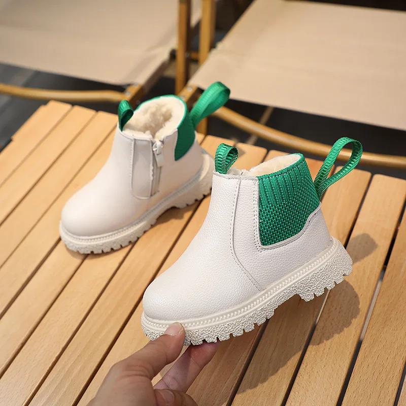 Winter Boots Kids Boys Girls Short Boots Black Beige Brown Velvet Chelsea Boots for Toddlers Nice Children Platform Shoes I07088