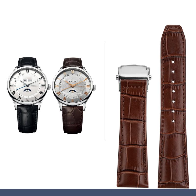 Classic Genuine Leather Watchband For MAURICE LACROIX Watches Strap Black Brown Blue 20mm 22mm Men with Folding Buckle Bracelet