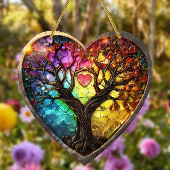 Love Heart Sun Catcher, окрашенный акриловый оконный подвесной орнамент, в форме сердца, для балкона, крыльца, двора