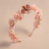 Soft Yarn Headband with Gauze Flowers Faux Pearls Decor Romantic Style Elastic Crown Hairband Parties Weddings Daily Wear