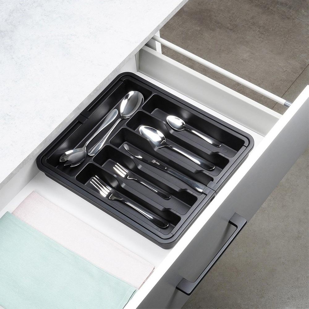 Black extendable cutlery drawer insert 33-56.5x37.5 cm