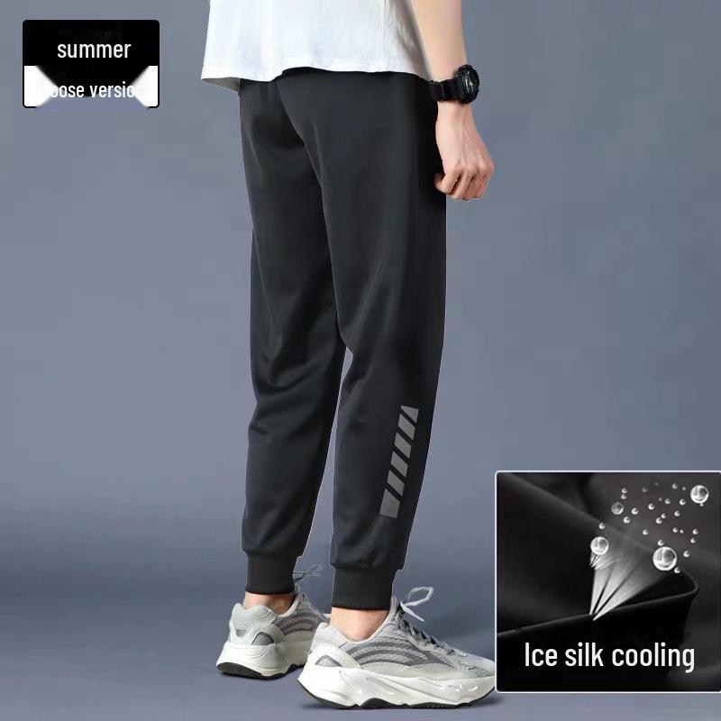2021 Men's Summer Ice Silk Breathable Stretch Casual Pants - Loose, Airy, Nine-Point Sports Design