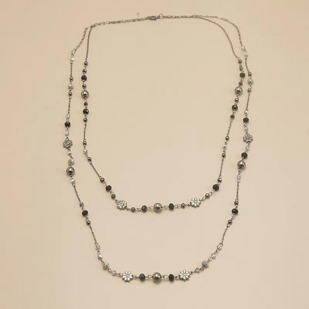 Double-layer Sweater Chain Beaded Geometric Necklace Fashion Flower Necklace