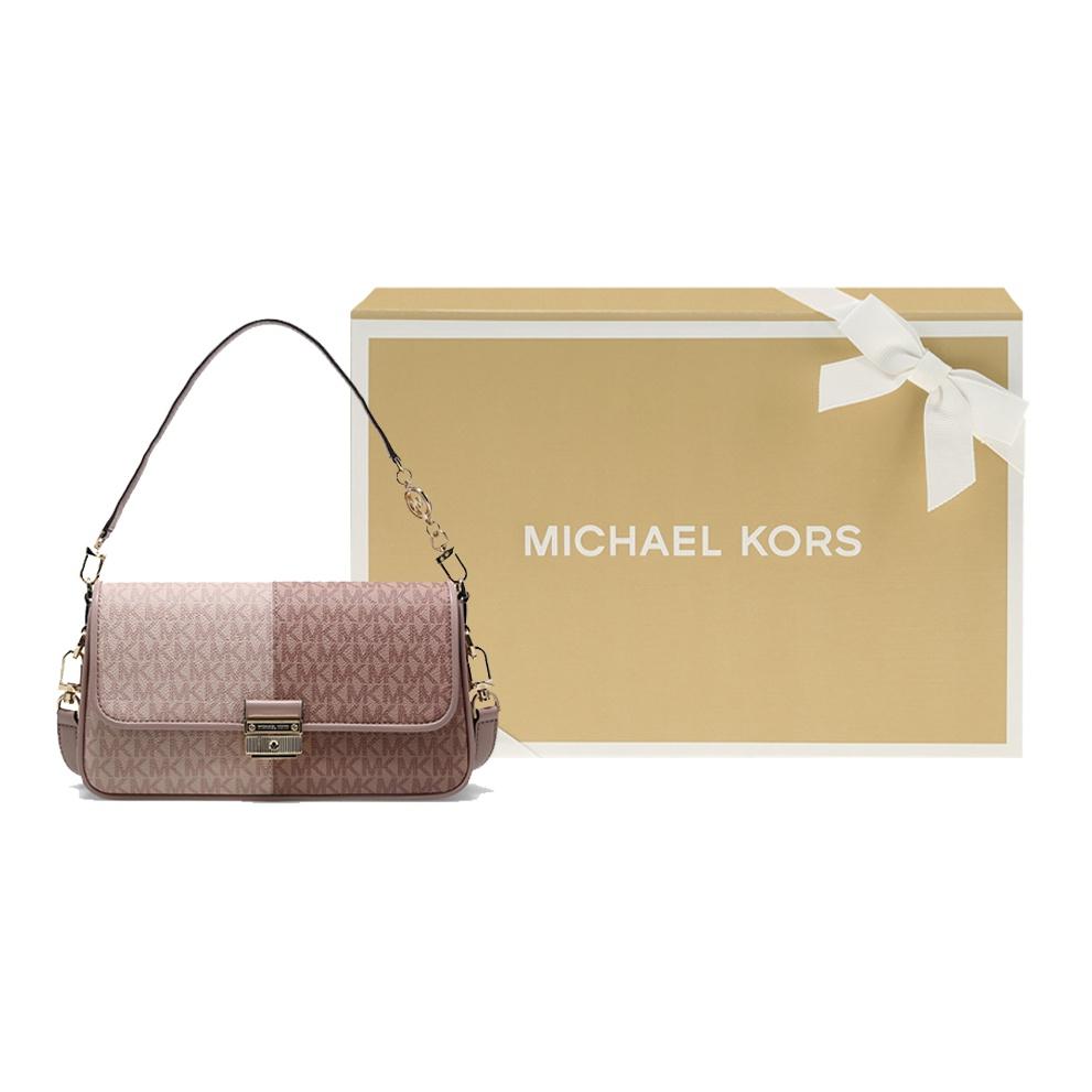 Michael Kors Mk Bradshaw Монограмма Color Block Золотая Пряжка Кожаная Сумка-Тоут Crossbody Наплечная Сумка Женские сумки Ballet-Pink 30T1G2BL1B-641