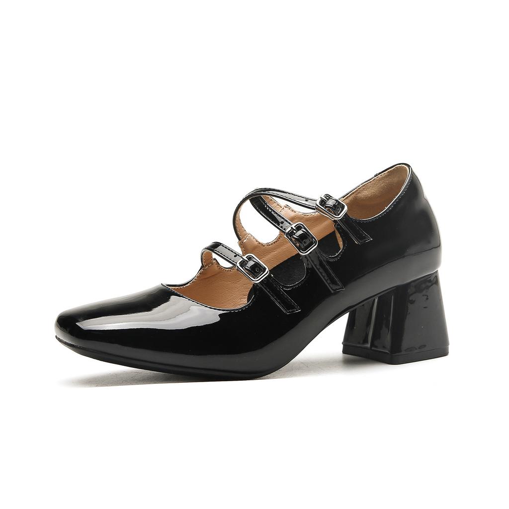 Кожаные балетки для женской обуви Хуэйчжоу Su Yinyin такие же туфли Мэри Джейн на высоком каблуке корейская версия весенние одинарные туфли толстый каблук